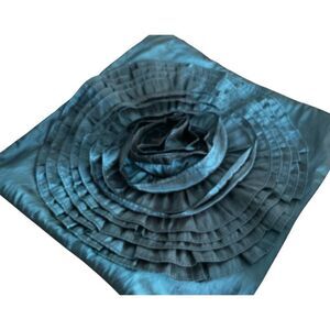 Raw Silk(?) Decorative 3D Teal Rose Pillow Cover EUC